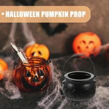 10 pièces/4 pièces/1 pièce Ensemble de mini chaudrons de sorcière d'Halloween, bols à bonbons en plastique noir, décoration d'extérieur pour les fêtes, sans plumes, sans alimentation électrique requise, autoportante, pot de sorcière décoratif en plastique pour le jardin, la pelouse et le patio pour la fête d'Halloween du tour ou du traitement, couleur aléatoire