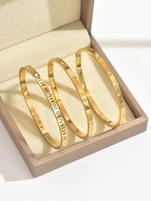 3 件不锈钢金色手链套装 18K 真空电镀，不易褪色，镶嵌锆石，适合日常佩戴，时尚优雅女士手链套装，珠宝女士手链配饰女士不锈钢珠宝女士手链西方珠宝 - 金黃色 - 查看 2