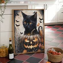1 pièce, Chat noir d'Halloween - Art mural, Esthétique décorative sombre, Cabine sombre, Imprimé gothique sur le lac, 1 set de 1, Affiches sur canevas, Murs en canevas décorés comme cadeaux d'anniversaire et de remise des diplômes pour la maison, le salon, la chambre, la cuisine et la salle de bain.