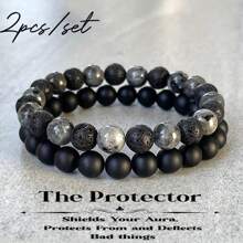 2Pcs 8mm Matte Agate Grey Moonstone Naturalistic Stone Beaded Bracelet | Men Women Daily Wear Blessing Gift