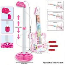 吉他和麦克风套装，可调节高度麦克风（带支架），卡拉 OK 套装礼物 - 彩色 - 查看 9