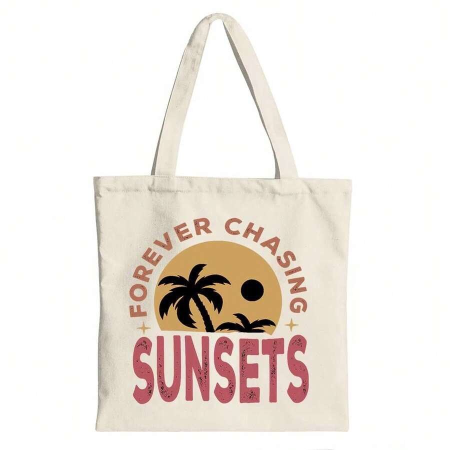Forever Chasing Sunsets  A Tropical Adventure PosterCanvas Tote Shoulder Bag - Beige - View 1