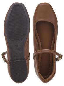 Women's Doll Shoes With Buckle Closure And Flat Heel Women's Basic Mary Janes Style Flats - 駝色 - 查看 5