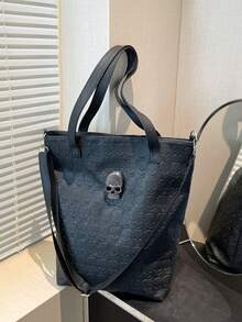 时尚骷髅图案托特包，大容量男女通用单肩包/斜挎包