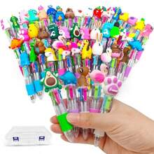 50 Pcs Multicolor Pens In One 4 In 1 Mini Cute Ballpoint Pen Bulk Assorted Ink Kawaii Pens For Party Favors And Birthday Gift - 彩色 - 查看 2