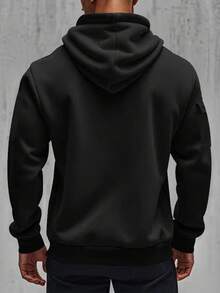 Men's Autumn/Winter Thermal Lined Casual Half-Zip Sweatshirt, Outdoor Minimalist Stylish Top, Long Sleeve Top - Black - View 3