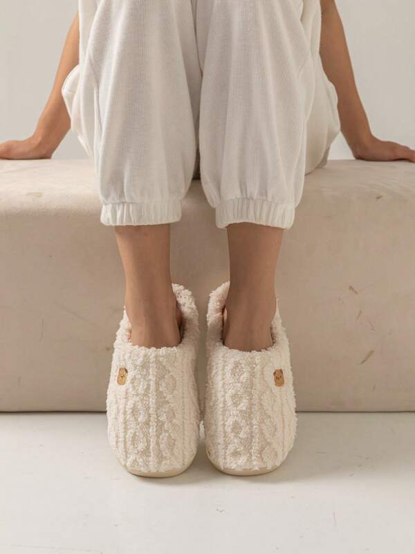 Pantuflas de felpa para mujer, de estilo de dibujos animados lindos, cómodas y cálidas, con diseño de oso, antideslizantes y resistentes al desgaste para interior, para otoño/invierno