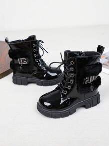 女童时尚金属吊坠防滑踝靴，黑色 - 黑色 - 查看 5