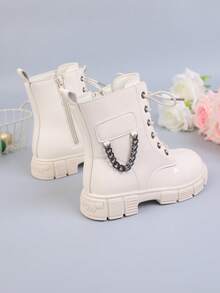 新款圆头儿童靴子休闲复古平底女童短靴防滑耐磨靴子女孩学生朋克靴 - 米色 - 查看 4