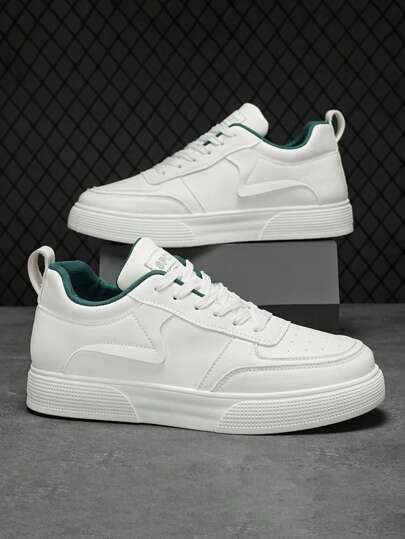 Men's Simple Pure White Patchwork Lace-Up Skate Shoes, Summer Casual Small White Shoes, Fashion Versatile Daily Commute Walking Couple Sneakers [Size Up One] 2000s Style Valentine's Day Ideas