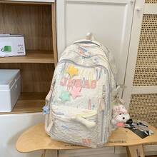 女士时尚背包 - 紅色雙肩包掛件加星星骨頭[減負透氣] - 查看 6