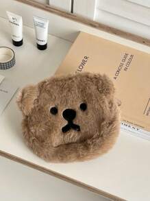 1 件可爱卡通毛绒软熊零钱包耳机包刺绣卡包收纳袋