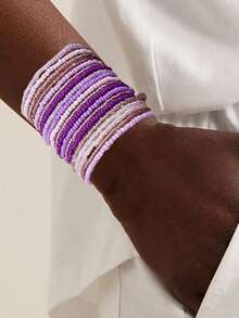 Set de 20 piezas Brazaletes elásticos apilables con cuentas de estilo bohemio y degradado de color para uso diario - Multicolor - Ver 8