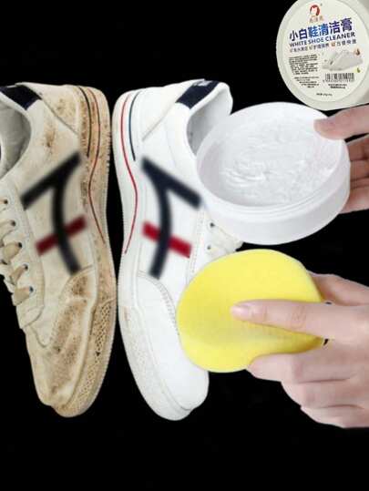 1 pieza Crema limpiadora de zapatos blanca + Esponja. Una poderosa crema limpiadora de zapatos para eliminar la suciedad, el amarillamiento y blanquear. Quitamanchas para zapatillas deportivas y tenis, cuidado y mantenimiento de zapatos blancos sin enjuague. 1 botella de limpiador blanco multifuncional para zapatos, blanqueamiento, eliminación de manchas y amarilleo, limpieza sin agua, apto para y tenis