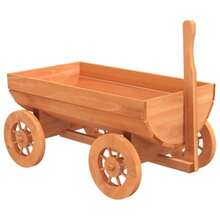 Decorative Wagon Cart Planter Outdoor Solid Wood Fir Garden Trolley With Wheels Drainage Hole 27.6"X16.9"X21.3"