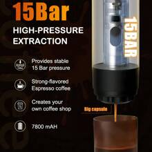 意大利便携式咖啡机，USB-C 充电，7800mAh 锂电池，配备加热功能和 LED 屏幕，三合一胶囊咖啡机，适合旅行、汽车、办公室和户外露营。 - 白色 - 查看 7