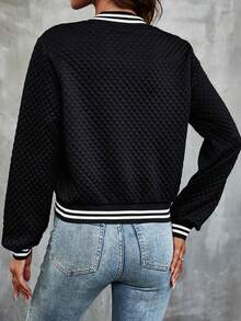 Women's Autumn/Winter Fashion Contrast Color Striped Baseball Jacket