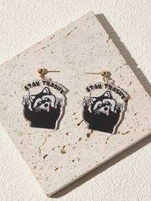 1 对趣味亚克力彩绘印花小浣熊耳坠，适合女士和女孩佩戴，配饰珠宝 - 查看 2