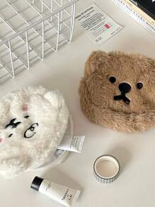 1 件可爱卡通毛绒软熊零钱包耳机包刺绣卡包收纳袋