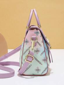 Set Includes Fashionable Women Letter Contrasting Color Shoulder Bag & Handbag , Purple - Purple - View 6