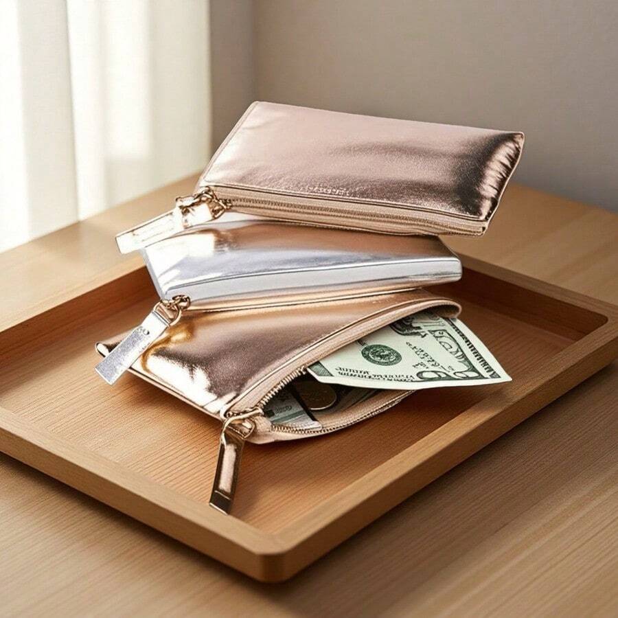 High Quality PU Coin Purse, Waterproof, Simple, Stylish And Portable Coin Bag Large Capacity Cosmetic Pouch, Chic Simple Fashion Coin Purse, Elegant Clutch Bag For Women,For Bathroom,For Travel,For College Dorm,For Makeup Tools,Zipper - Multicolor - View 1