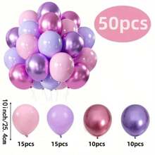 50/20 个金属粉色和紫色乳胶气球 - 生日、淋浴、婚礼、周年纪念、毕业典礼、男孩女孩、公主主题、性别揭晓、庆祝派对装饰 | 优雅的派对装饰 | 别致的气球布置、生日气球 - 粉紅紫 - 查看 11