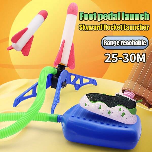 1 Stück Fußpedal Raketenwerfer - Himmelwärts Schaumstoff Raketen Spielzeug für Kinder, Outdoor Spaß Abschuss Spiel, 25-30M Reichweite, Eltern-Kind interaktives Spiel, MINT Luft-Raketen Geschenk für Jungen Mädchen ab 3 Jahren, Geburtstagsgeschenke für Kinder (Einige Teile werden zufällig gesendet)