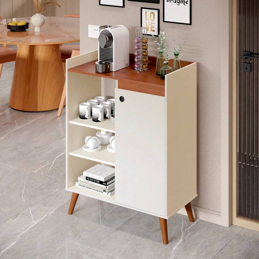 Miguel Compact Sideboard With 1 Door And 3 Shelves – Multipurpose Sideboard For Living Room, Kitchen Or Coffee Corner – Various Colors - 米色 - 查看 1