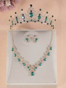 Set di 4 collane per principessa adolescente, set di collane con corona in cristallo, accessorio per capelli da festa per bambini, cofanetto regalo di corona di lusso, accessori da sposa e matrimonio, adatti per festival, regali, gala