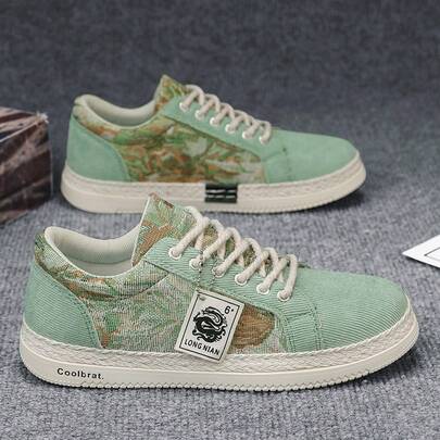 男士帆布复古印花时尚渔夫鞋，四季皆宜，柔软编织防滑鞋底，舒适休闲，适合户外活动、感恩节、日常穿着、约会、购物等场合。