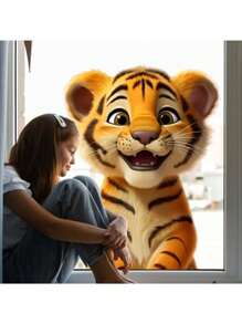 1pc Window Sticker Cute Smiling Tiger Sticker 15.7*11.8 Inch PVC Sticker Material Removable Self-Adhesive Easy-To-Tear Sticker Suitable For Window Decoration Glass Sticker Window Sticker Home Decor Wall Sticker Home Decor Make Your Life Brand New Holiday Decoration Sticker Birthday Graduation Gift