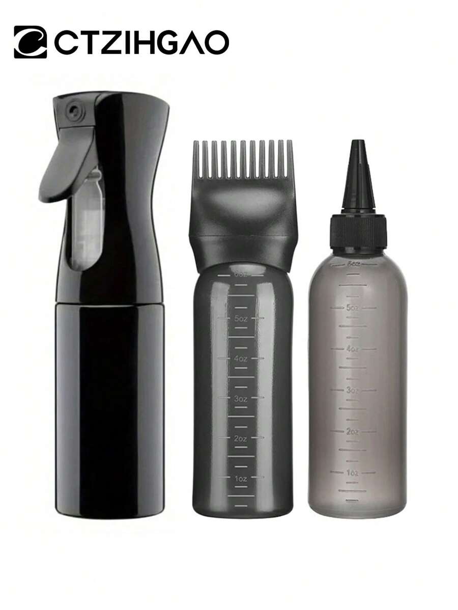 3pcs Hair Styling Kit-Continuous Spray Bottle,Hair Dye Bottle&Squeeze Bottle- Apply To Hair Roots Perfect For Normal Hair Types - Multicolor - View 1