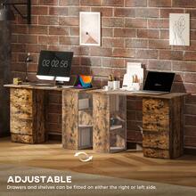 HOMCOM 120cm Computer Desk, Writing Table, PC Workstation With 3 Storage Shelves And Drawers - Rust Brown - View 7