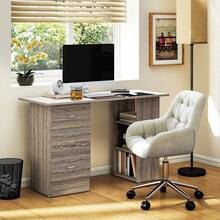 HOMCOM 120cm Computer Desk, Writing Table, PC Workstation With 3 Storage Shelves And Drawers - Grey - View 2