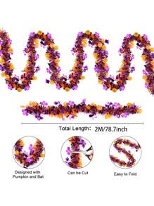 Halloween Decorations, Halloween Tinsel Garland With Orange Pumpkin Black Spider Purple Bat, Shiny Metallic Twist Garland For Home Tree Indoor Outdoor Party Decorations