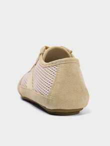 2025 秋季女式网眼平底凉鞋，休闲运动鞋轻便透气跑步鞋软底舒适学生运动鞋，夏季 - 卡其色 - 查看 4