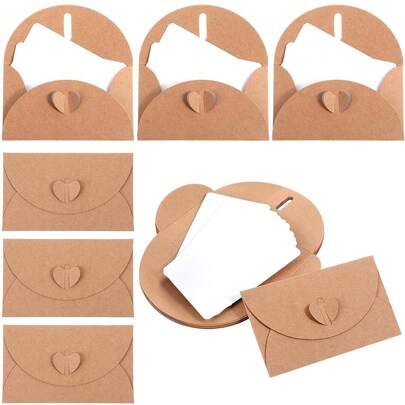 50 مجموعة مغلفات صغيرة مع بطاقات فارغة، مجموعة مغلفات من الكرافت، لبطاقات الهدايا، تذكارات حفلات الزفاف، بطاقات تهنئة، إرسال بطاقات العمل، لوازم حفلات التخرج، مغلف شكر