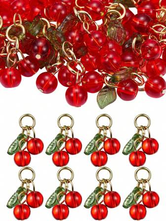10 Pcs Charms For Jewelry Making Cherry Charm Red Fruit Charms For DIY Necklace Bracelet Earrings Jewelry Making And Handmade(Red)
