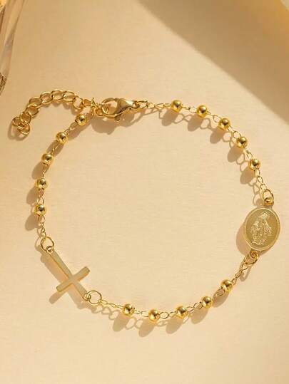 1 peça de rosário de 3 mm, pulseira de aço inoxidável da Virgem Maria, presente para o dia dos namorados, dia das mães