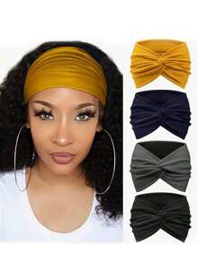 4 pezzi/set Fasce per capelli alla moda boeme di colore unito per donne, foulard retrò intrecciati, accessori per capelli sportivi antiscivolo e assorbenti, fasce eleganti per capelli, fascia per la testa alla moda, per la scuola e l'università