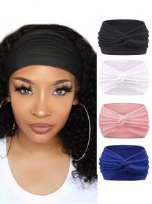 4 pezzi/set Fasce per capelli alla moda boeme di colore unito per donne, foulard retrò intrecciati, accessori per capelli sportivi antiscivolo e assorbenti, fasce eleganti per capelli, fascia per la testa alla moda, per la scuola e l'università
