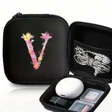 1/6 件 A-Z 字母图案便携式迷你数码收纳盒，EVA 材质旅行配件，带拉链收纳盒，适用于耳机、电缆、银行卡、身份证、充电器、移动电源、文具、硬币、珠宝 - 紧凑可重复使用的电缆管理盒、电缆收纳盒、珠宝收纳盒、俏皮设计、拉链封口 - 黑色 - 查看 28