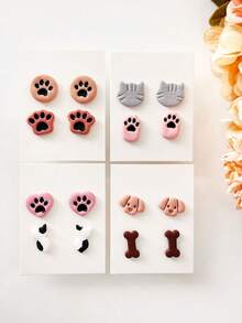 Cute Dog Cat Stud Shape Polymer Clay Cutters, Soft Pottery Clay Mold DIY Earrings Necklace Jewelry Cutting Pottery Tools-Soft Clay Cutting Mold - For Handmade Earring Making - Suitable For Beginners & Jewelry Artists, Polymer Clay Stud Earring Making Tool, Clay Jewelry Making Kit, Clay Earring Molds, Made By PLA - Pink - View 8