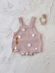 新生女宝宝甜美毛绒粉色针织连体衣，春秋季