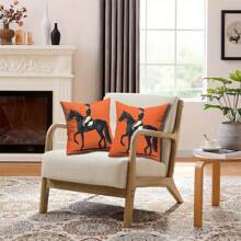 2 Stück modische & bequeme Kissenbezüge mit einfacher Vektorillustration eines Reiters auf einem schwarzen Pferd, geeignet als Geschenk und Heimdekoration