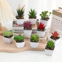 1pc/3pcs Artificial Mini Succulent Echeveria Desk Planter, Home Living Room Office Tabletop Decor, Mother's Day Wedding Party Centerpiece - Green - View 4