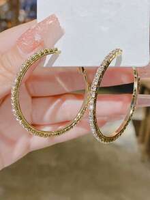 1对大号圆形水晶耳环，女士银色时尚闪亮立方氧化锆大耳环首饰，派对礼物 - 彩色 - 查看 2