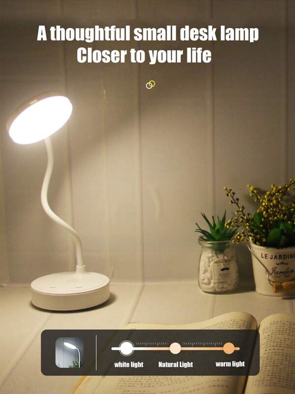 Usb Rechargeable Led Desk Lamp With Three Level Brightness Adjustable, Switchable Between White/Neutral/Warm Light Modes And A Small Night Light Function, Eye Protection