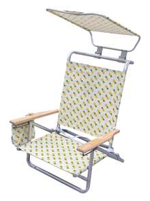 FENGSEN Reclining Beach Chair With 5 Positions And Awning – Aluminum Folding Chair With Wooden Armrests, Cup Holders, And Storage Bag, Ideal For Beach, Camping, And Garden - Kem Dứa Nhiệt Đới - Xem 2