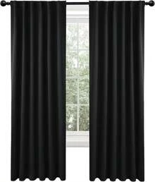 Blackout Curtains 84 Inches Long, Black Room Darkening Curtains Bedroom - 2 Panels, 52x84 Inch, Back Tab And Rod Pocket Black Curtains Living Room, Window Treatments - Coral Pink - View 3